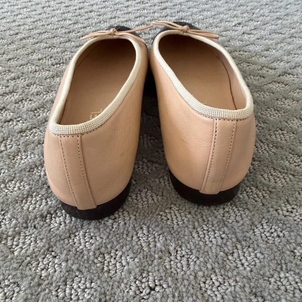 CHANEL Beige and Black Cap-Toe Ballet Flats - Picture 3 of 3